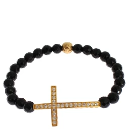 Agate Stone Gold CZ Cross 925 Silver Bracelet