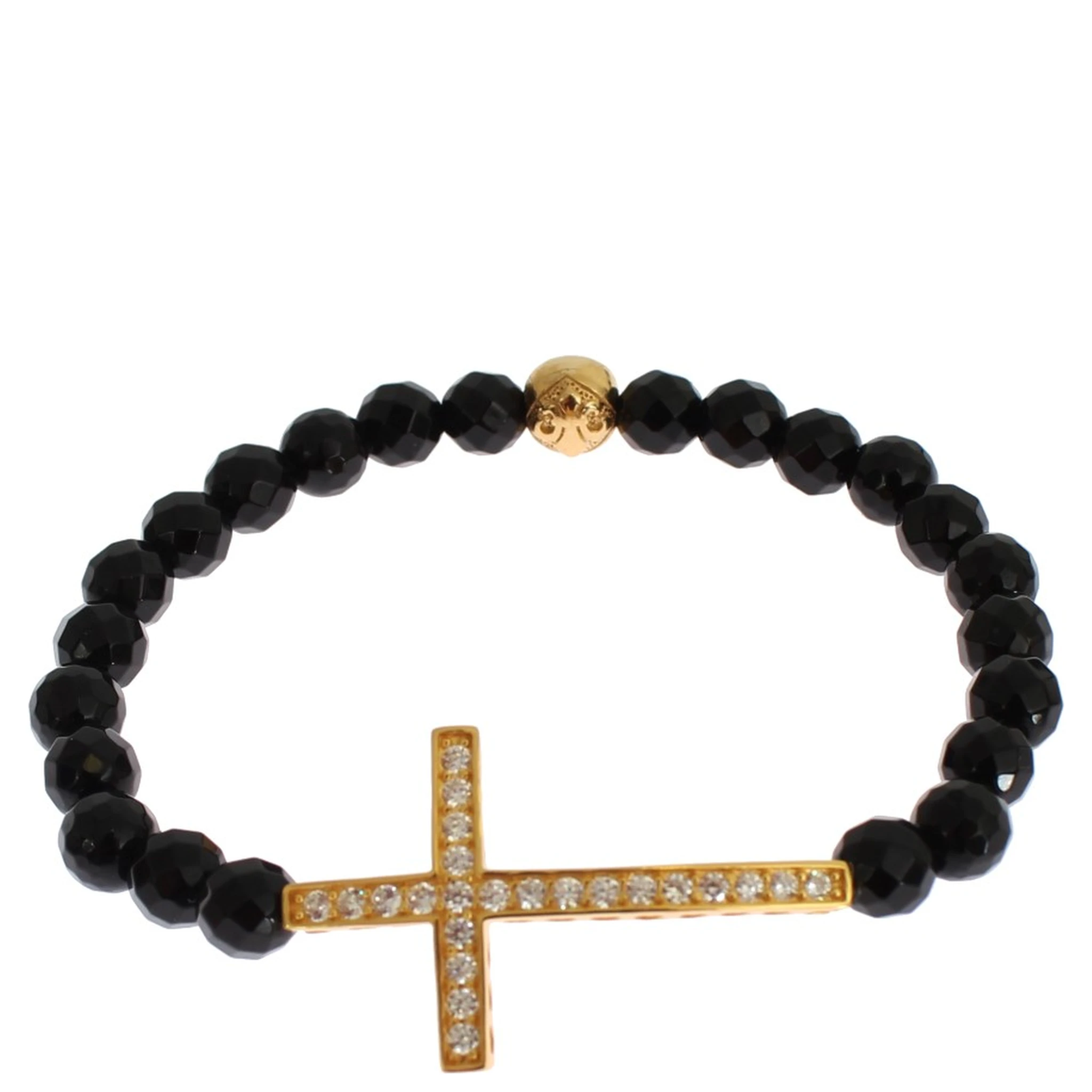 Agate Stone Gold CZ Cross 925 Silver Bracelet