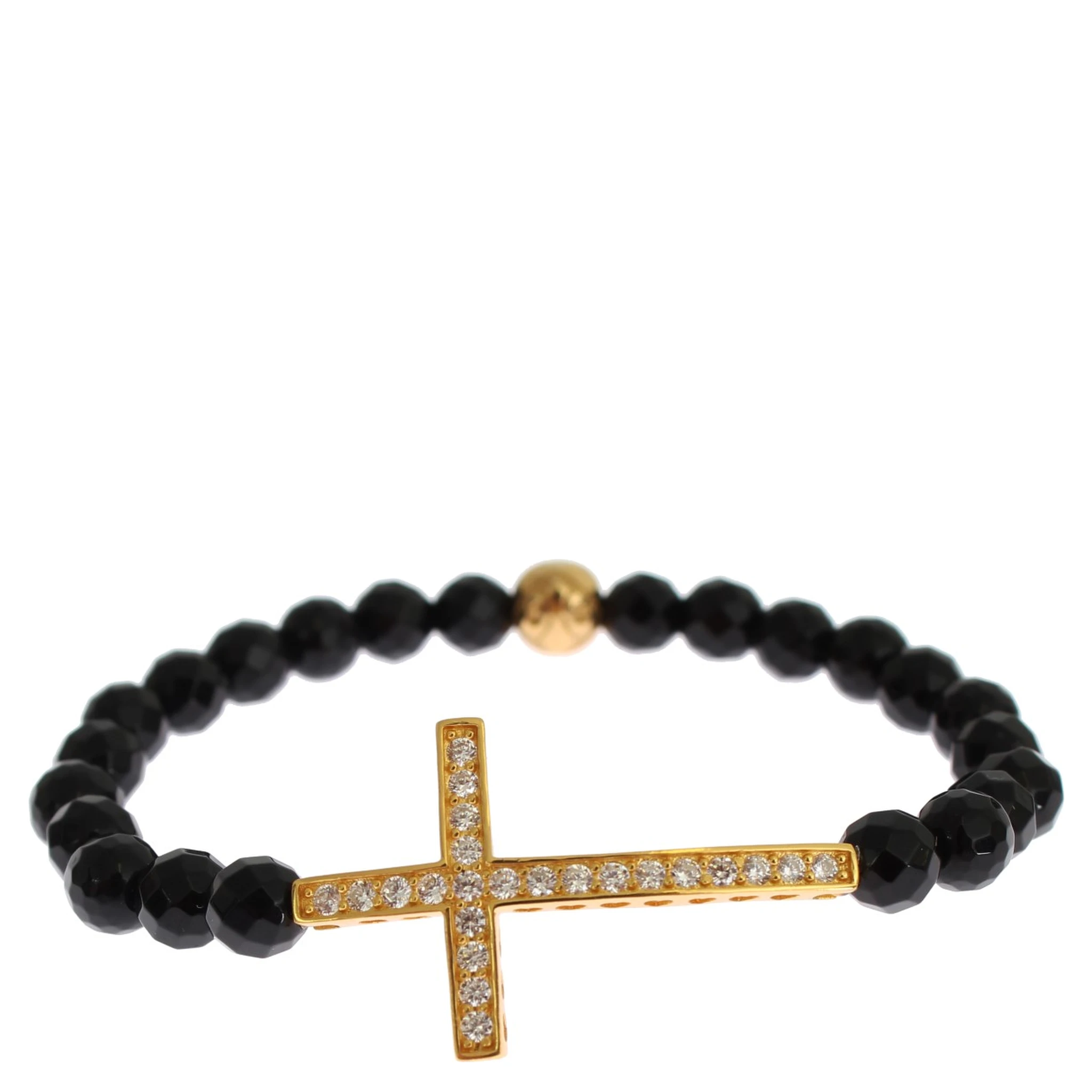 Agate Stone Gold CZ Cross 925 Silver Bracelet