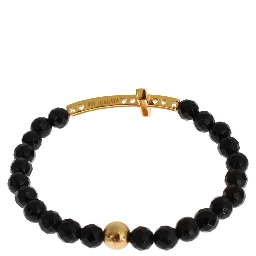 Agate Stone Gold CZ Cross 925 Silver Bracelet