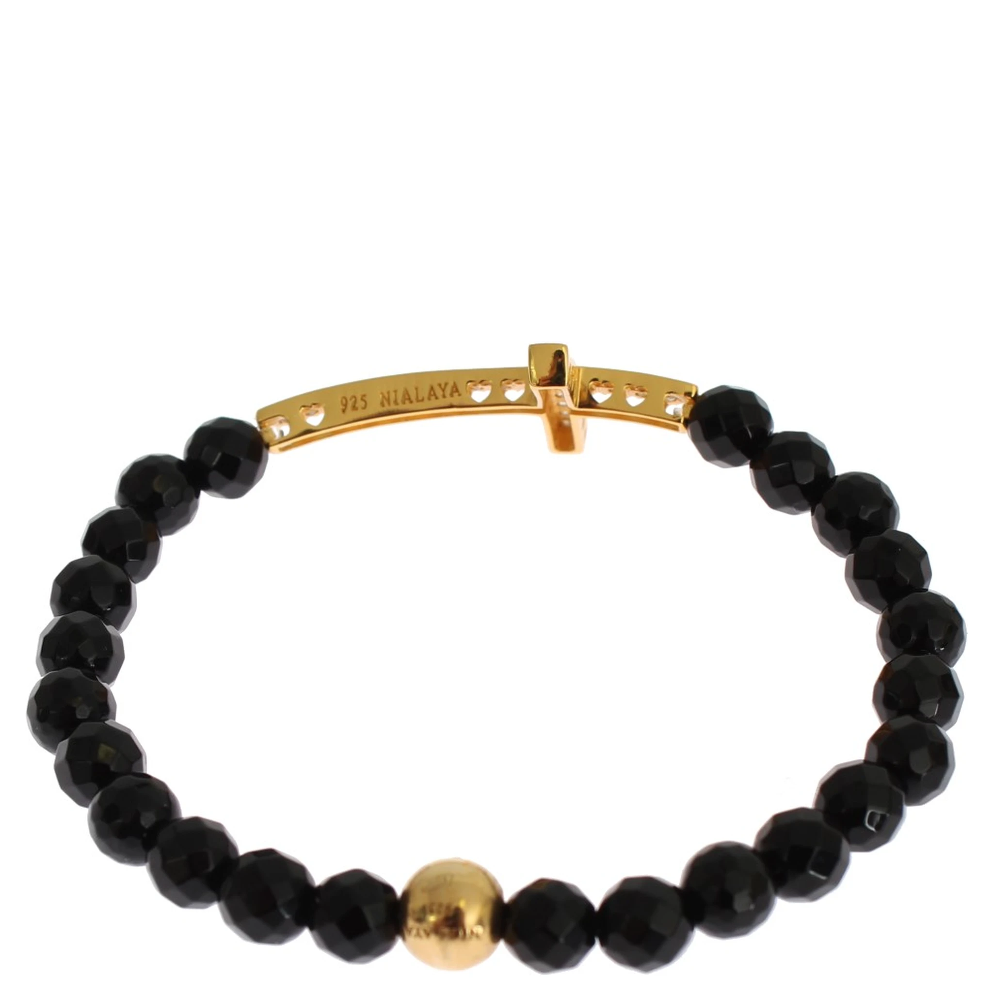 Agate Stone Gold CZ Cross 925 Silver Bracelet