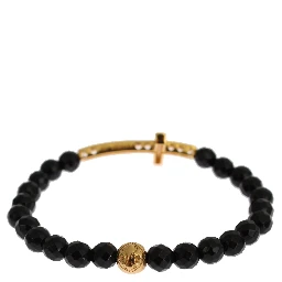 Agate Stone Gold CZ Cross 925 Silver Bracelet