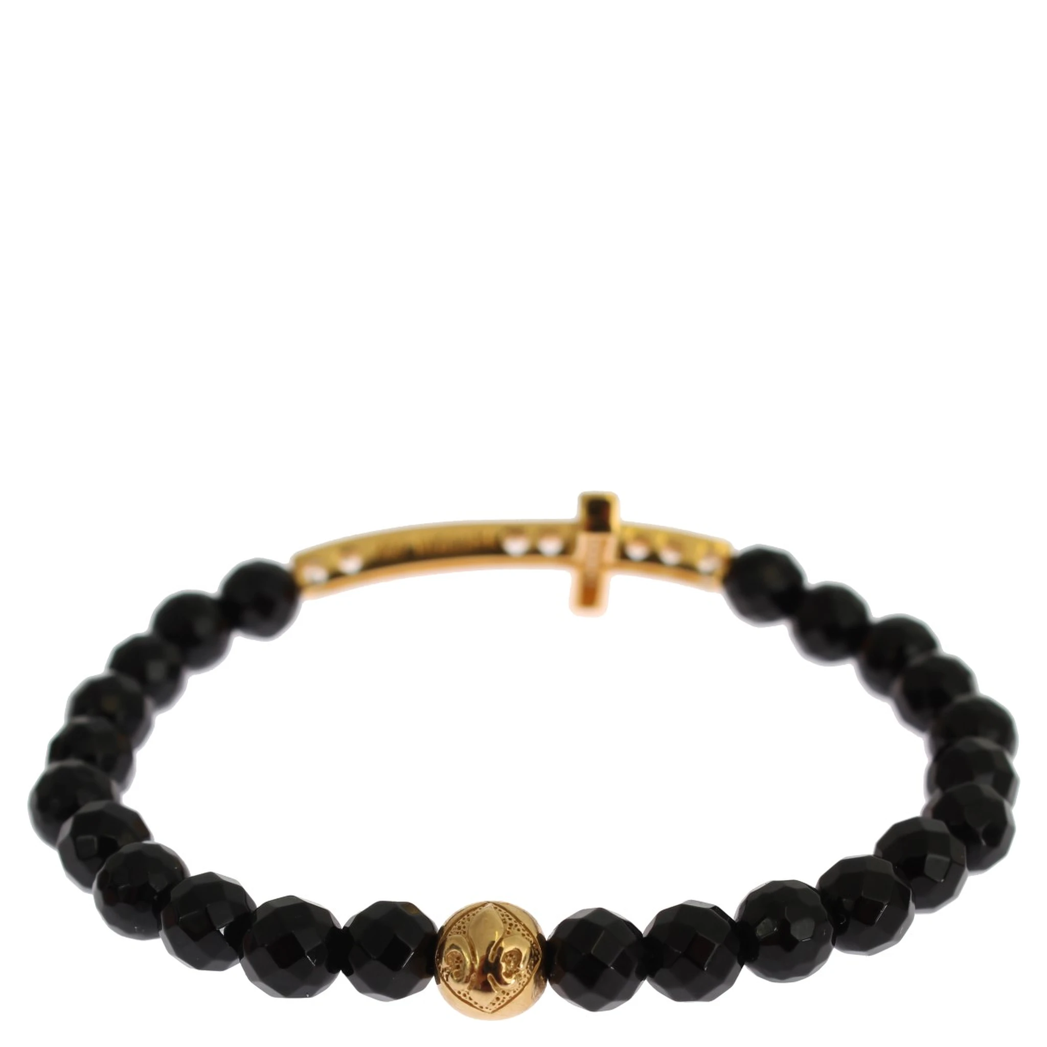 Agate Stone Gold CZ Cross 925 Silver Bracelet