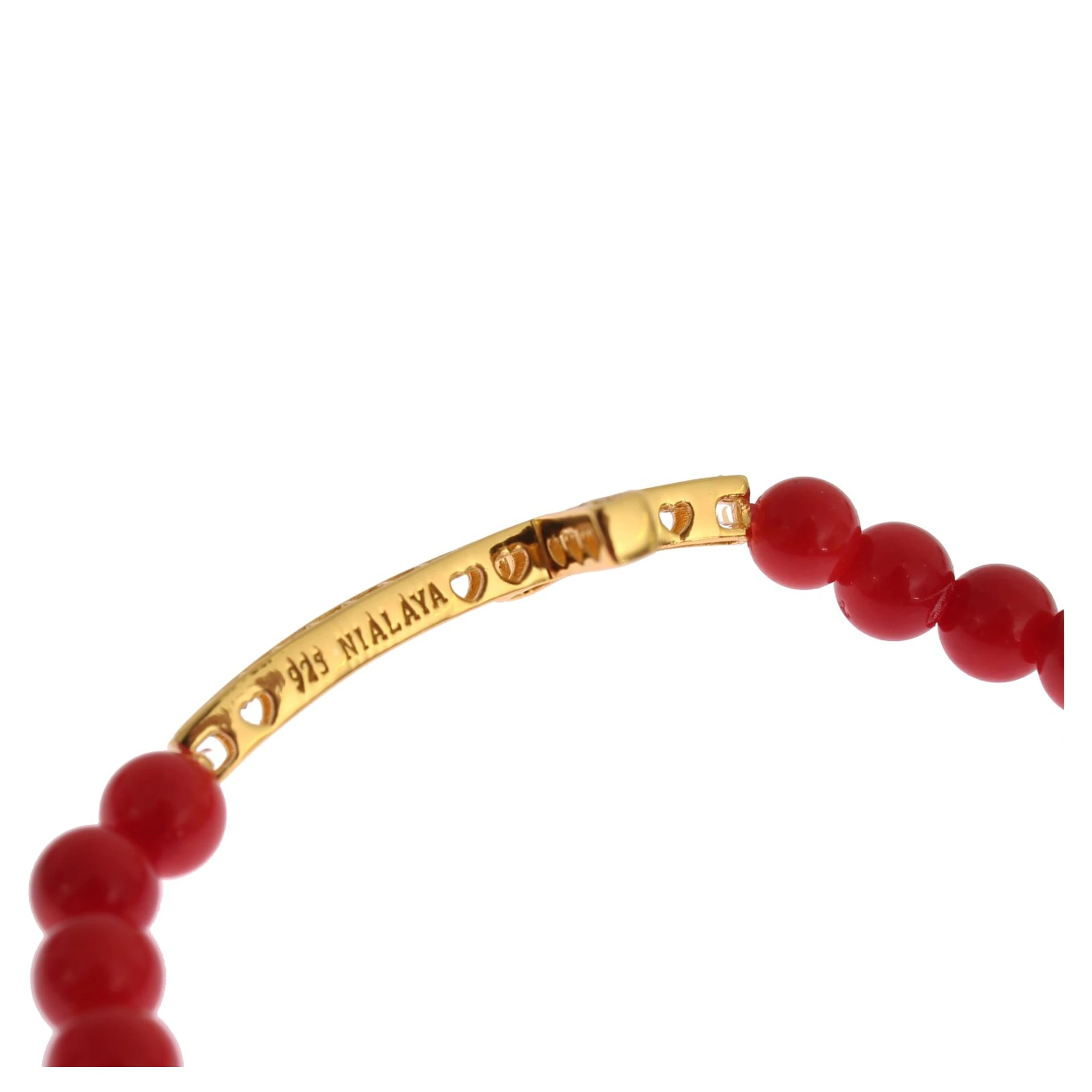 Red Coral Gold CZ Cross 925 Silver Bracelet