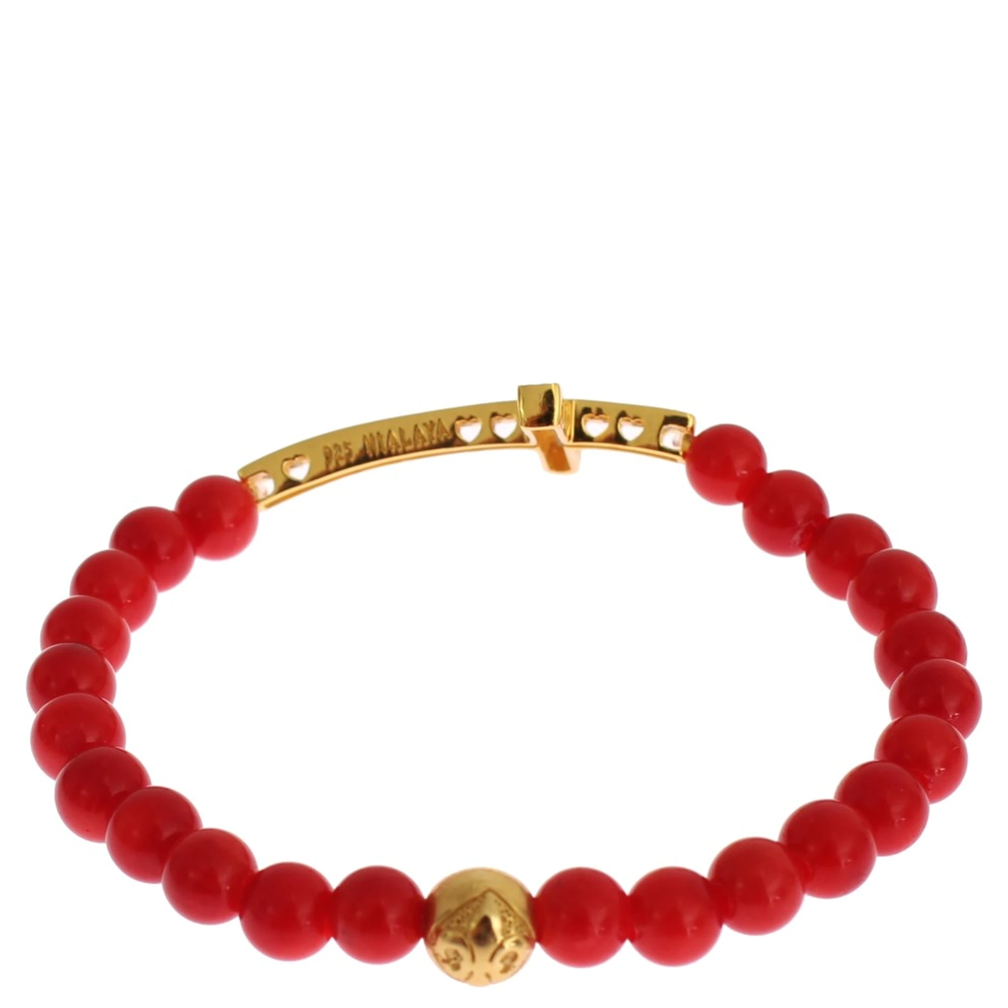 Red Coral Gold CZ Cross 925 Silver Bracelet