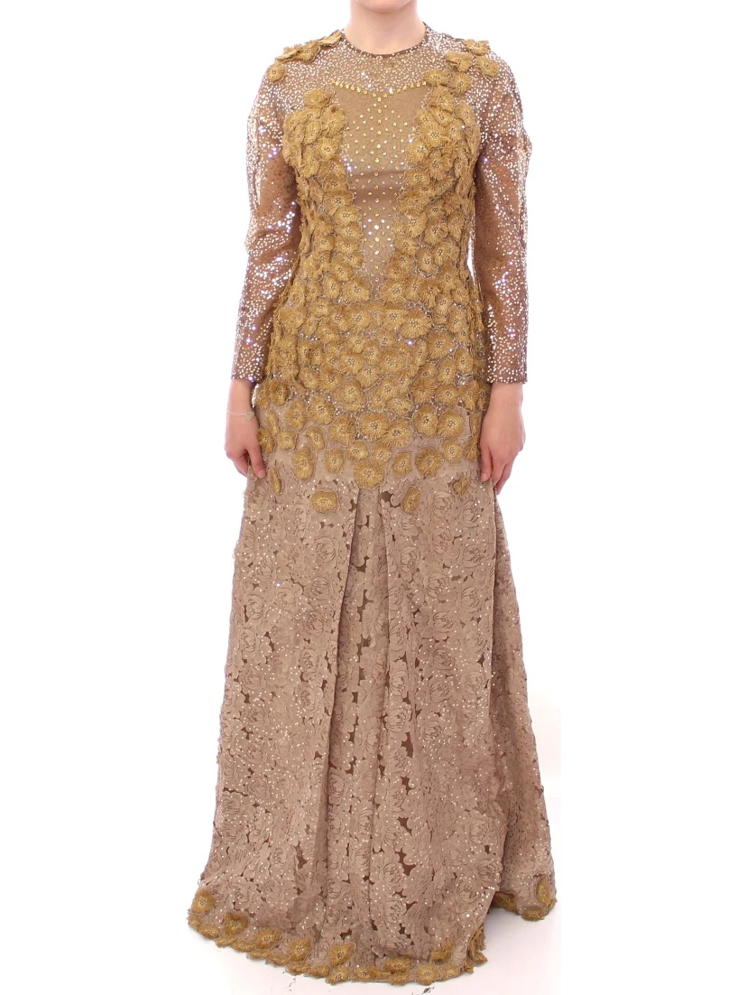 GOLD Long Lace Maxi Crystal Dress