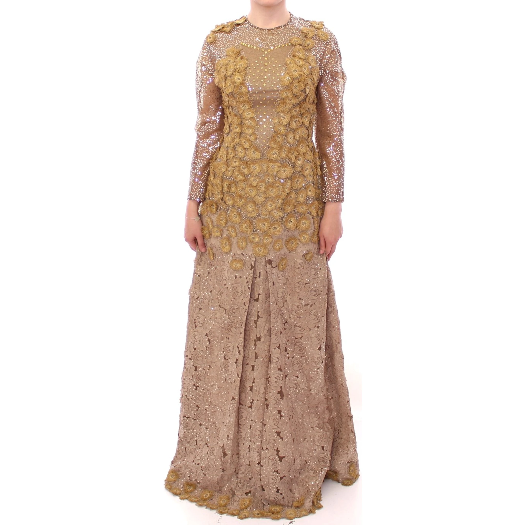 GOLD Long Lace Maxi Crystal Dress
