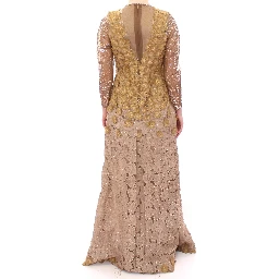 GOLD Long Lace Maxi Crystal Dress