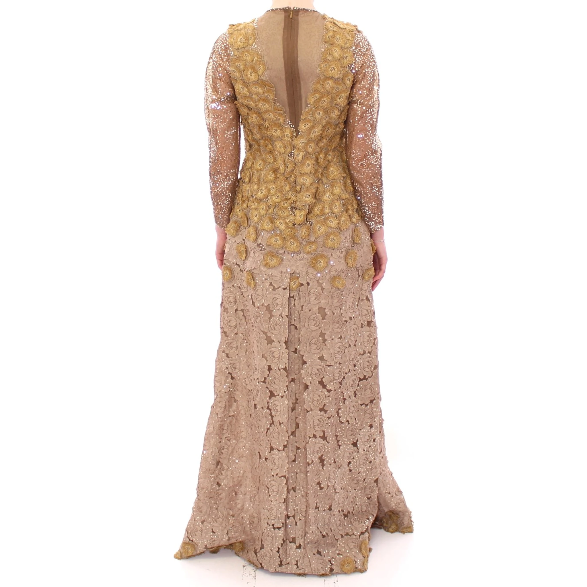 GOLD Long Lace Maxi Crystal Dress