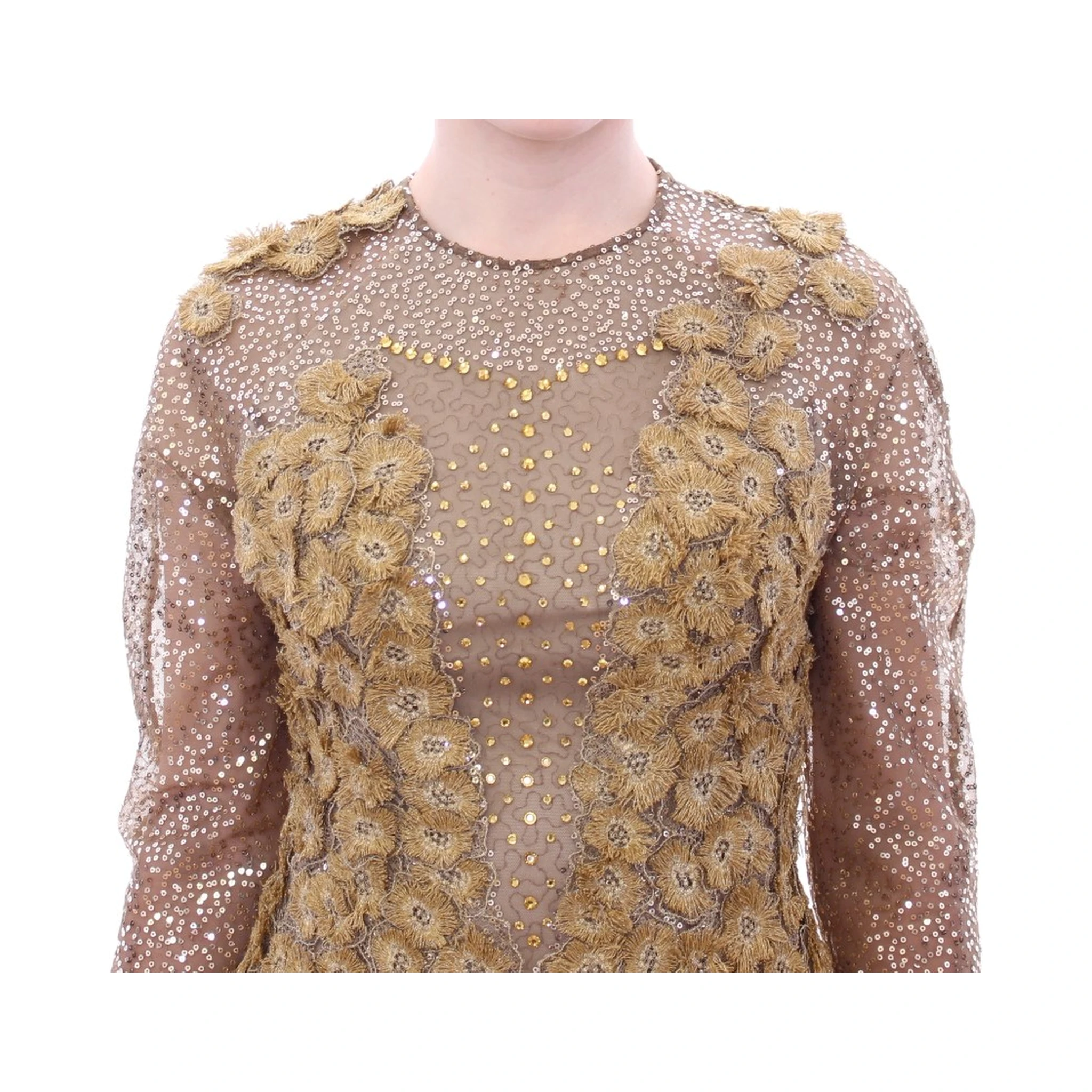 GOLD Long Lace Maxi Crystal Dress