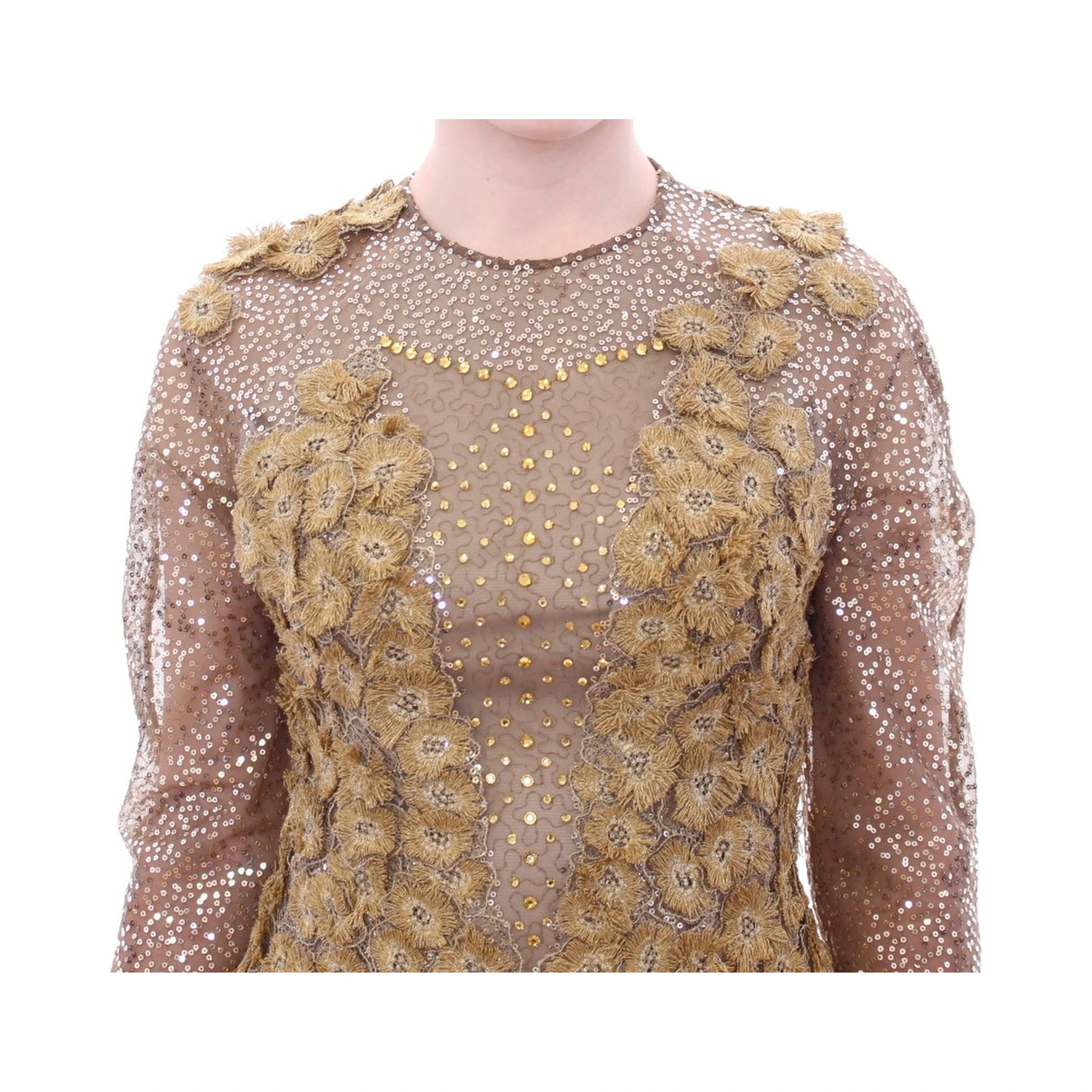 GOLD Long Lace Maxi Crystal Dress