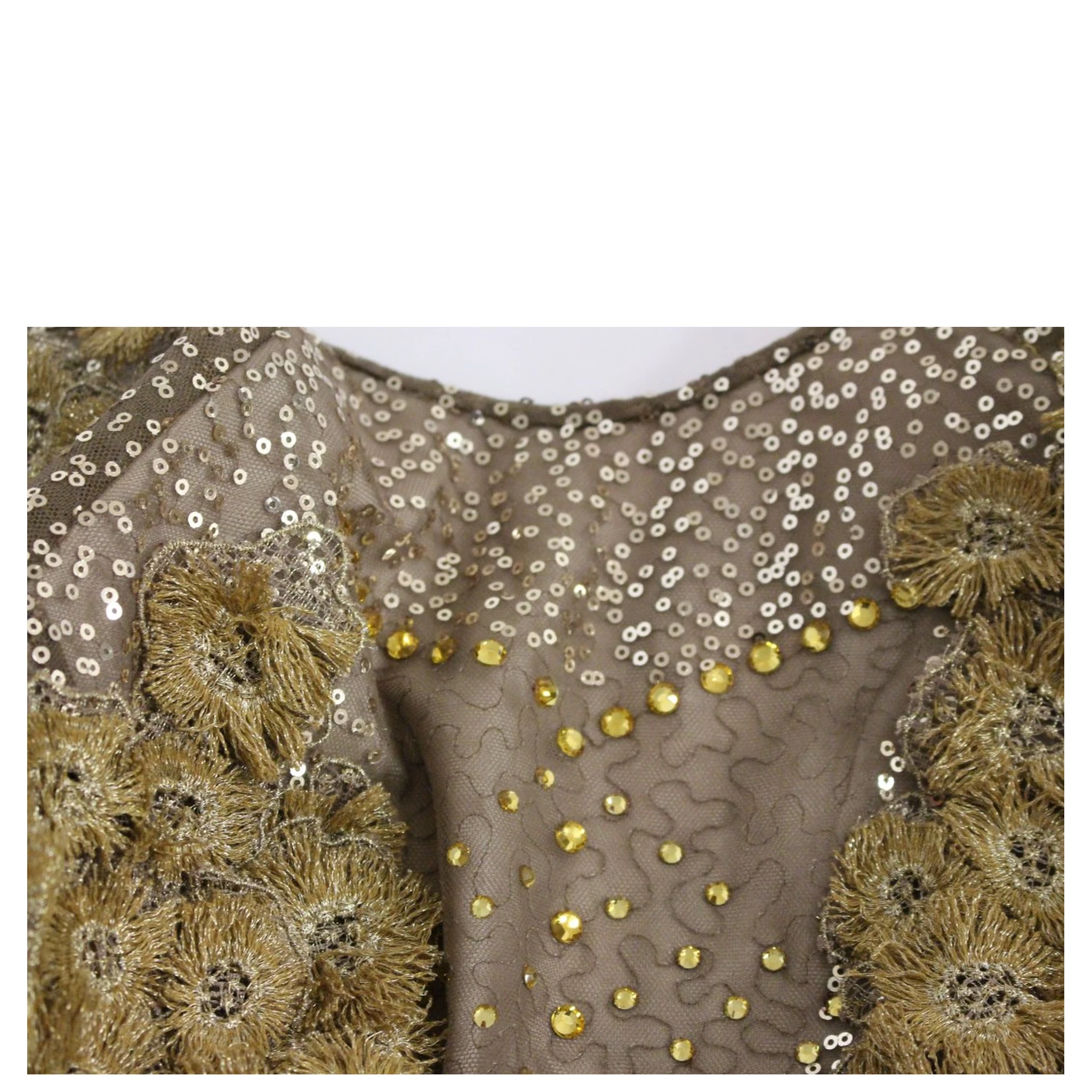 GOLD Long Lace Maxi Crystal Dress