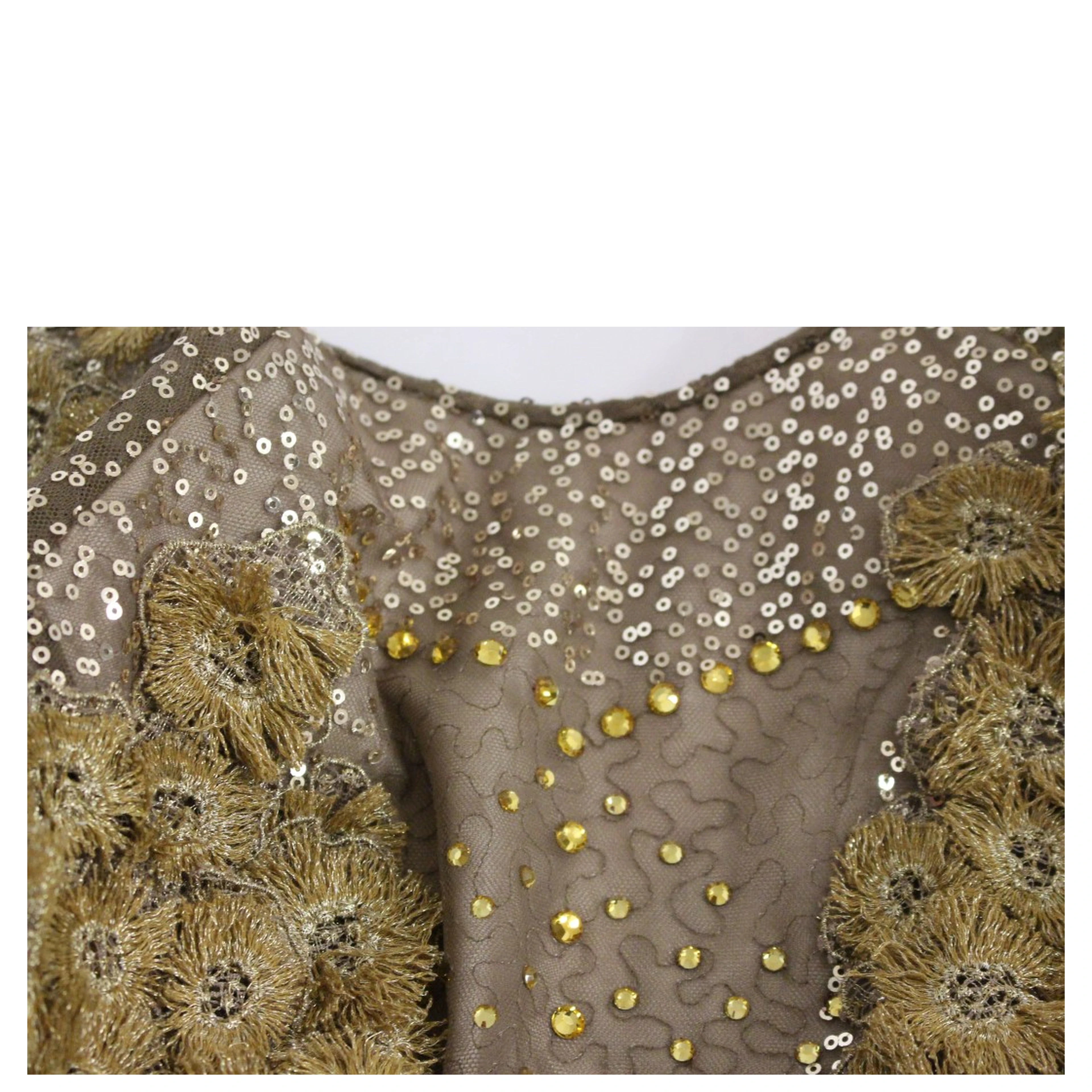 GOLD Long Lace Maxi Crystal Dress