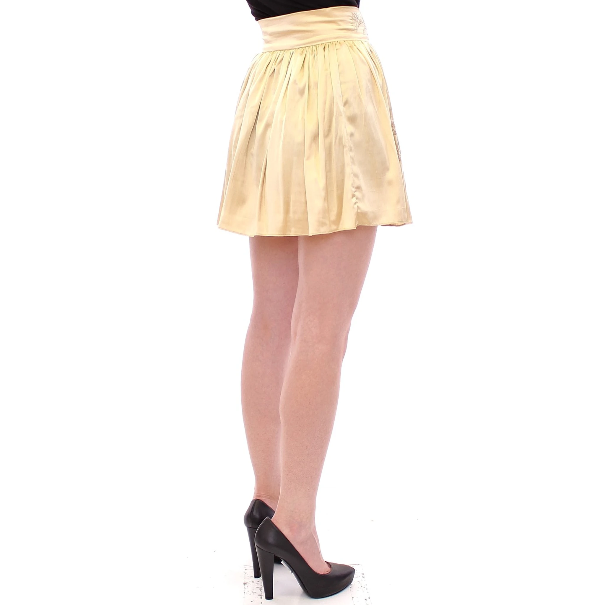 Beige Floral Embroidery Mini Skirt