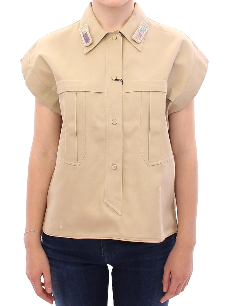 Beige Sleeveless Blouse Top