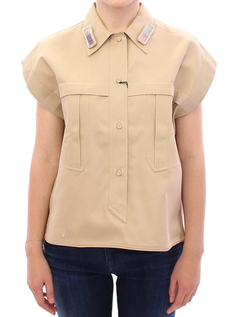 Beige Sleeveless Blouse Top