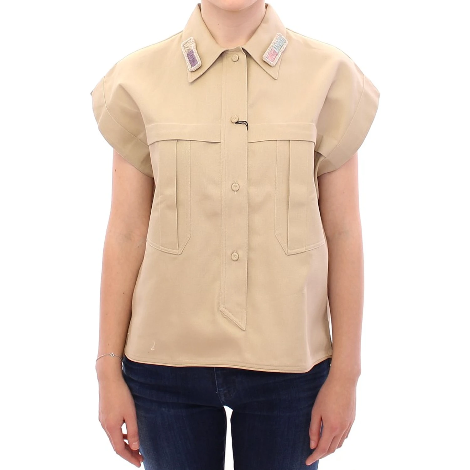 Beige Sleeveless Blouse Top