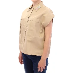 Beige Sleeveless Blouse Top