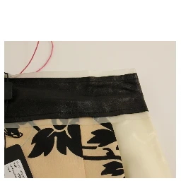 Beige Floral Print Silk Mini Skirt