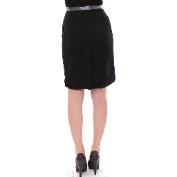 Black Metal Buttons Cotto Wool Skirt