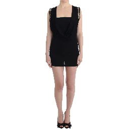Black Embellished Jersey Mini Sheath Short Dress