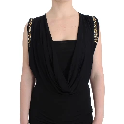 Black Embellished Jersey Mini Sheath Short Dress