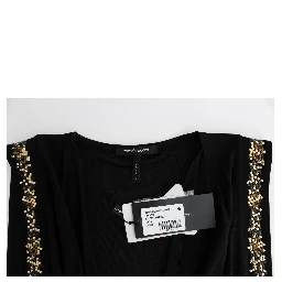 Black Embellished Jersey Mini Sheath Short Dress