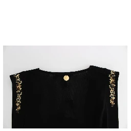 Black Embellished Jersey Mini Sheath Short Dress