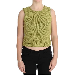 Green Cotton Blend Knitted Sleeveless Sweater