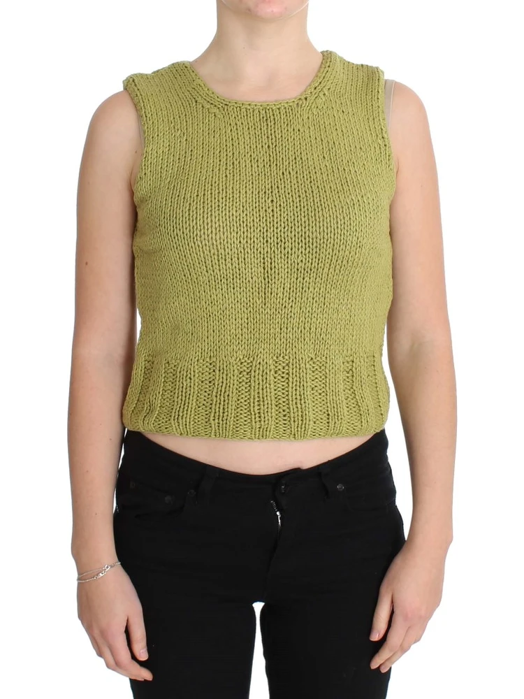 Green Cotton Blend Knitted Sleeveless Sweater