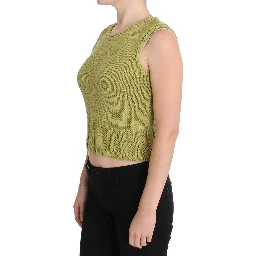 Green Cotton Blend Knitted Sleeveless Sweater