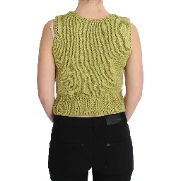 Green Cotton Blend Knitted Sleeveless Sweater