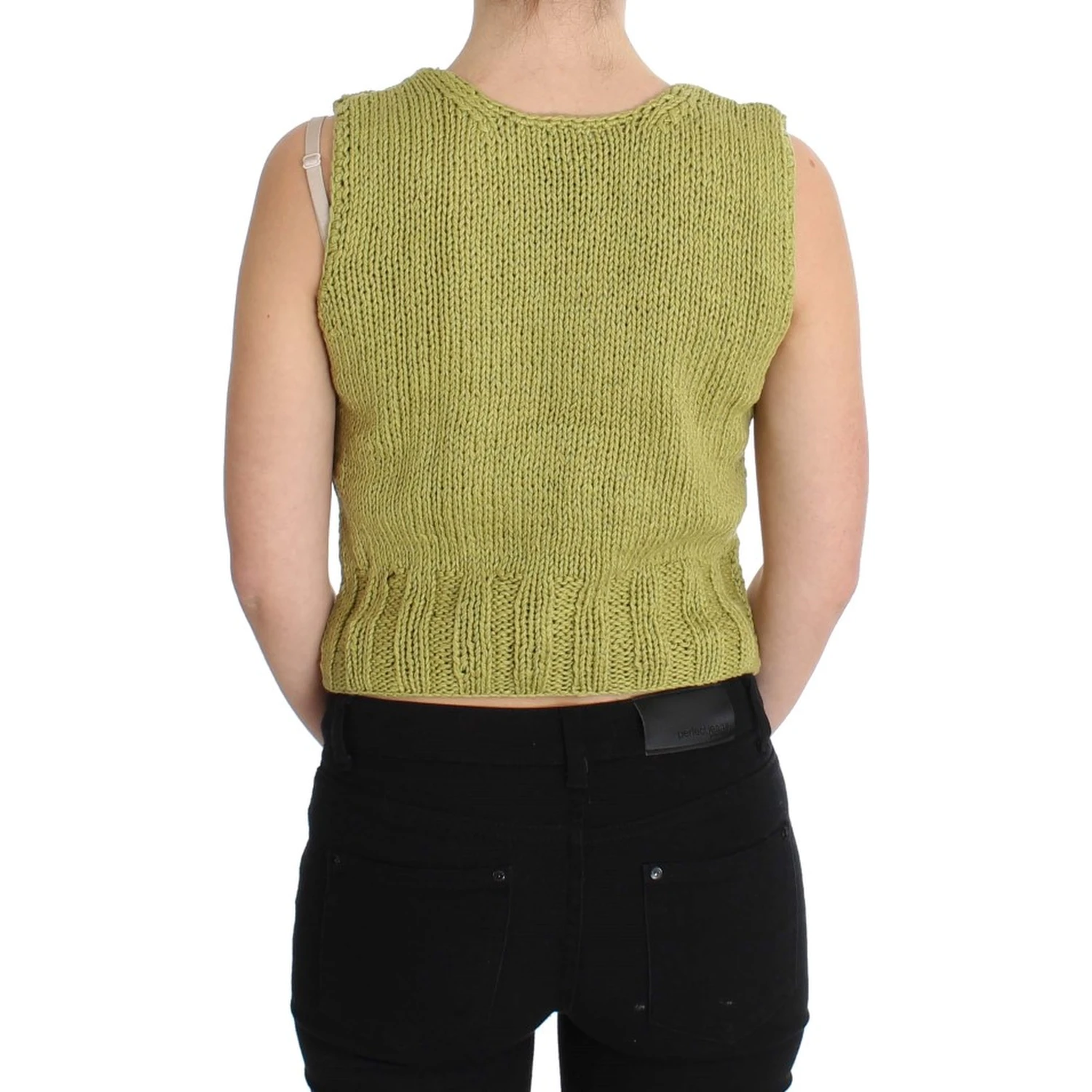 Green Cotton Blend Knitted Sleeveless Sweater
