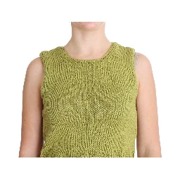 Green Cotton Blend Knitted Sleeveless Sweater