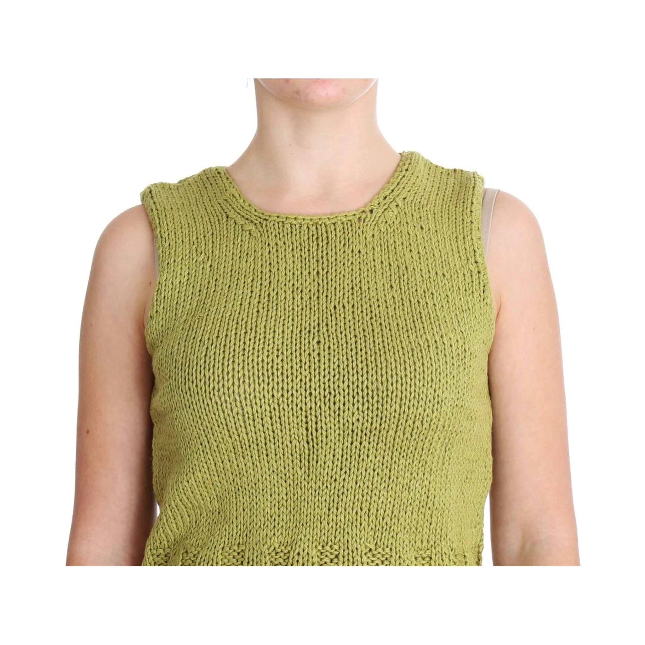 Green Cotton Blend Knitted Sleeveless Sweater