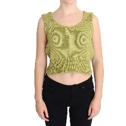 Green Cotton Blend Knitted Sleeveless Sweater