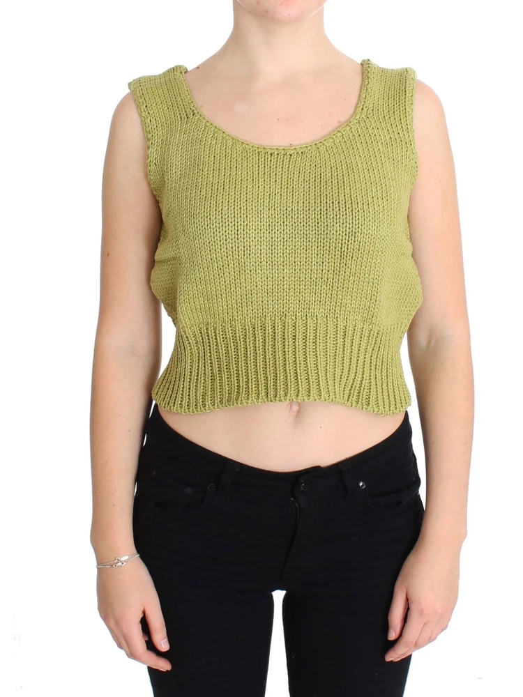 Green Cotton Blend Knitted Sleeveless Sweater
