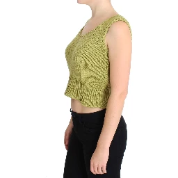 Green Cotton Blend Knitted Sleeveless Sweater