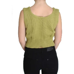 Green Cotton Blend Knitted Sleeveless Sweater