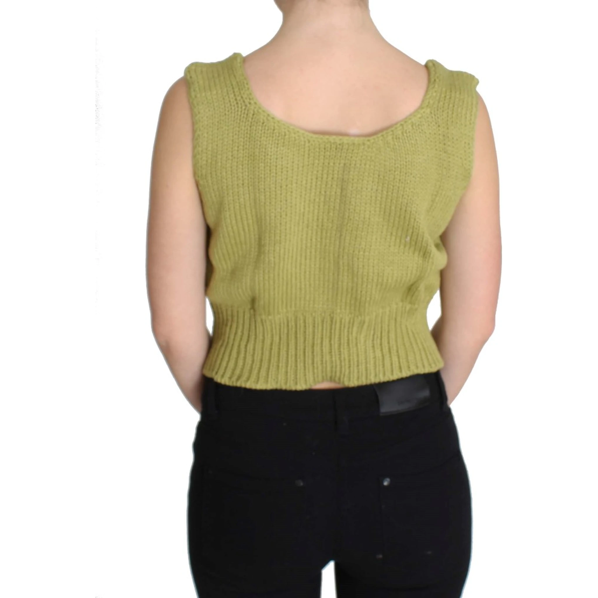 Green Cotton Blend Knitted Sleeveless Sweater