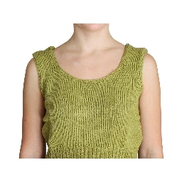 Green Cotton Blend Knitted Sleeveless Sweater