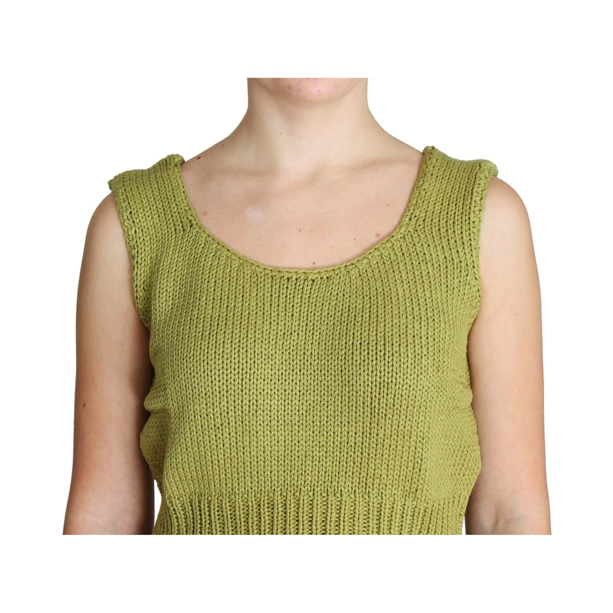 Green Cotton Blend Knitted Sleeveless Sweater