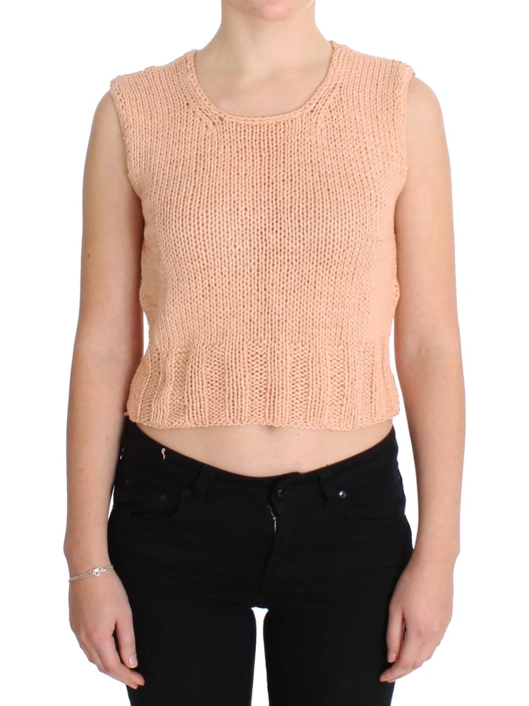 Pink Cotton Blend Knitted Sleeveless Sweater