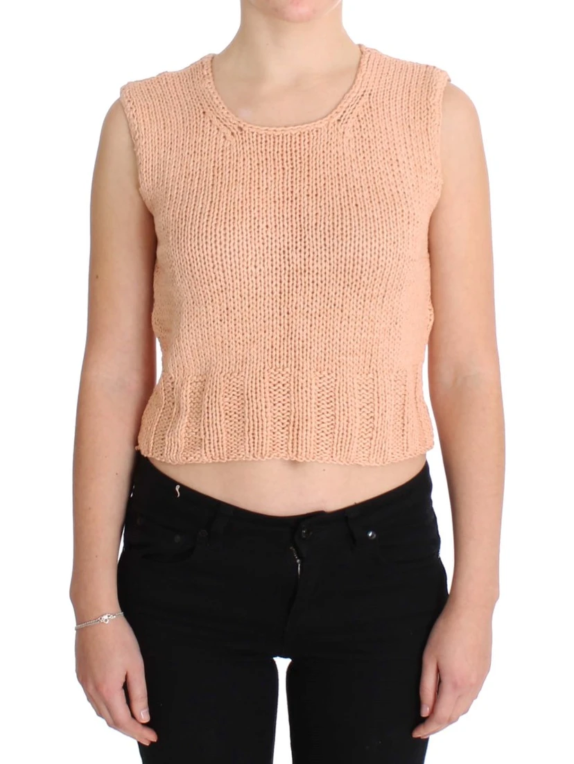 Pink Cotton Blend Knitted Sleeveless Sweater