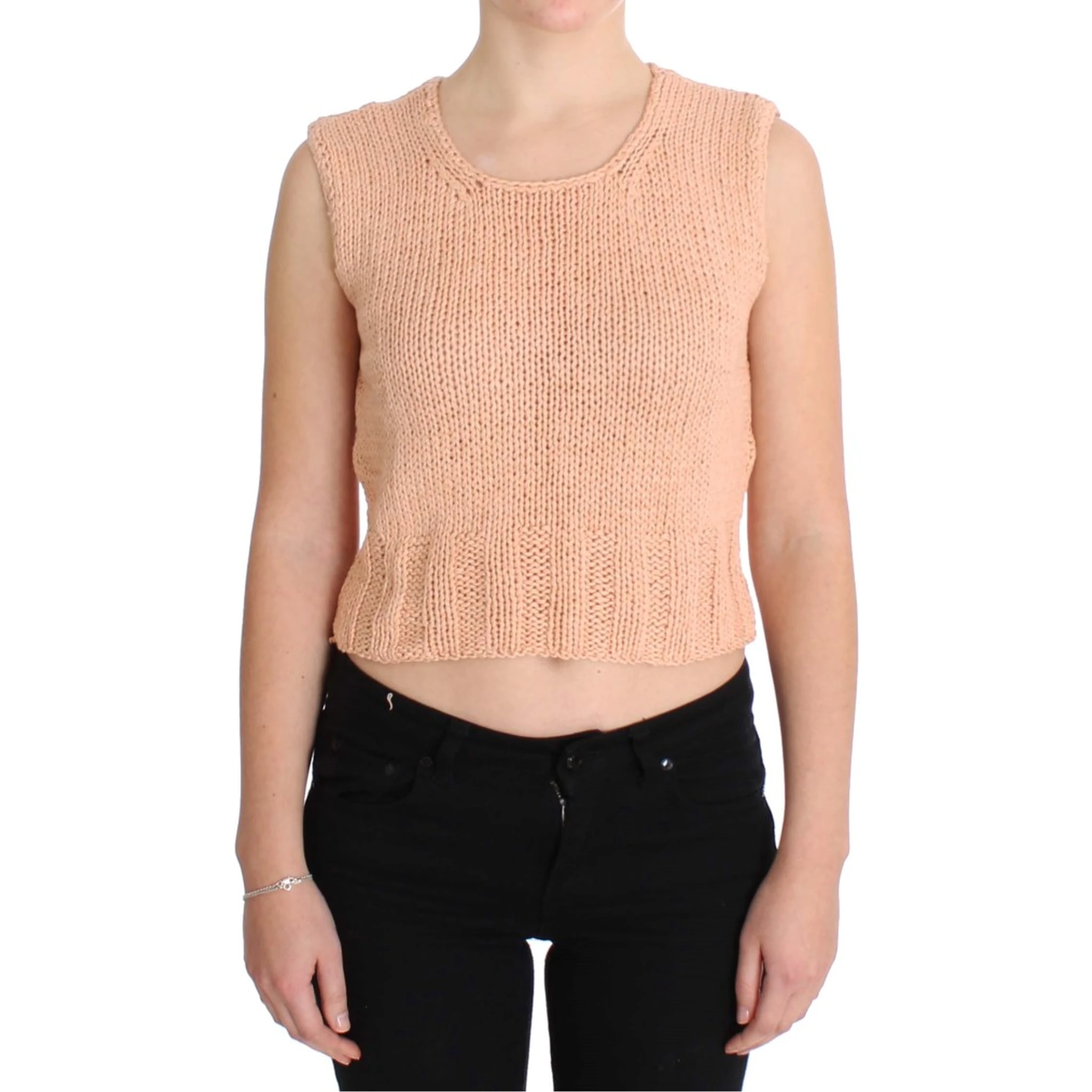 Pink Cotton Blend Knitted Sleeveless Sweater