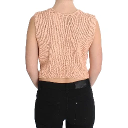 Pink Cotton Blend Knitted Sleeveless Sweater