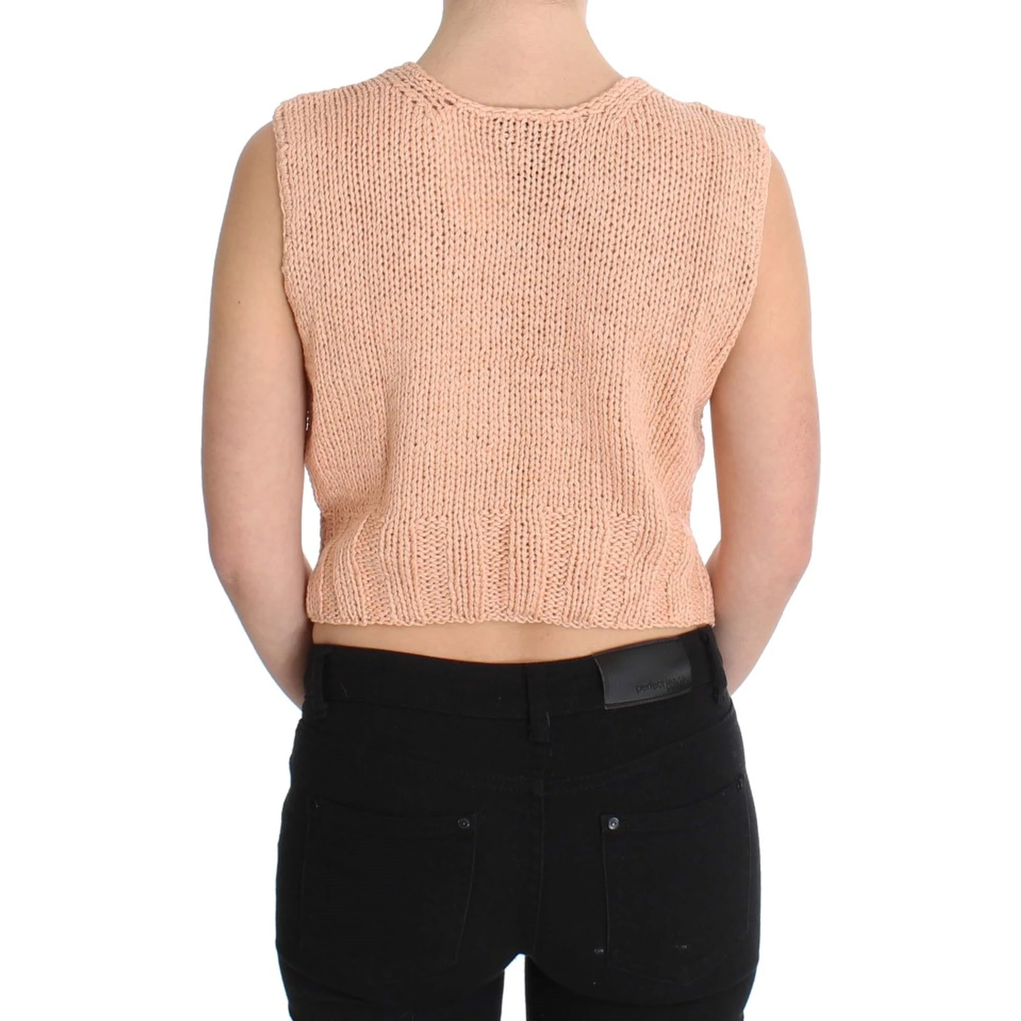 Pink Cotton Blend Knitted Sleeveless Sweater
