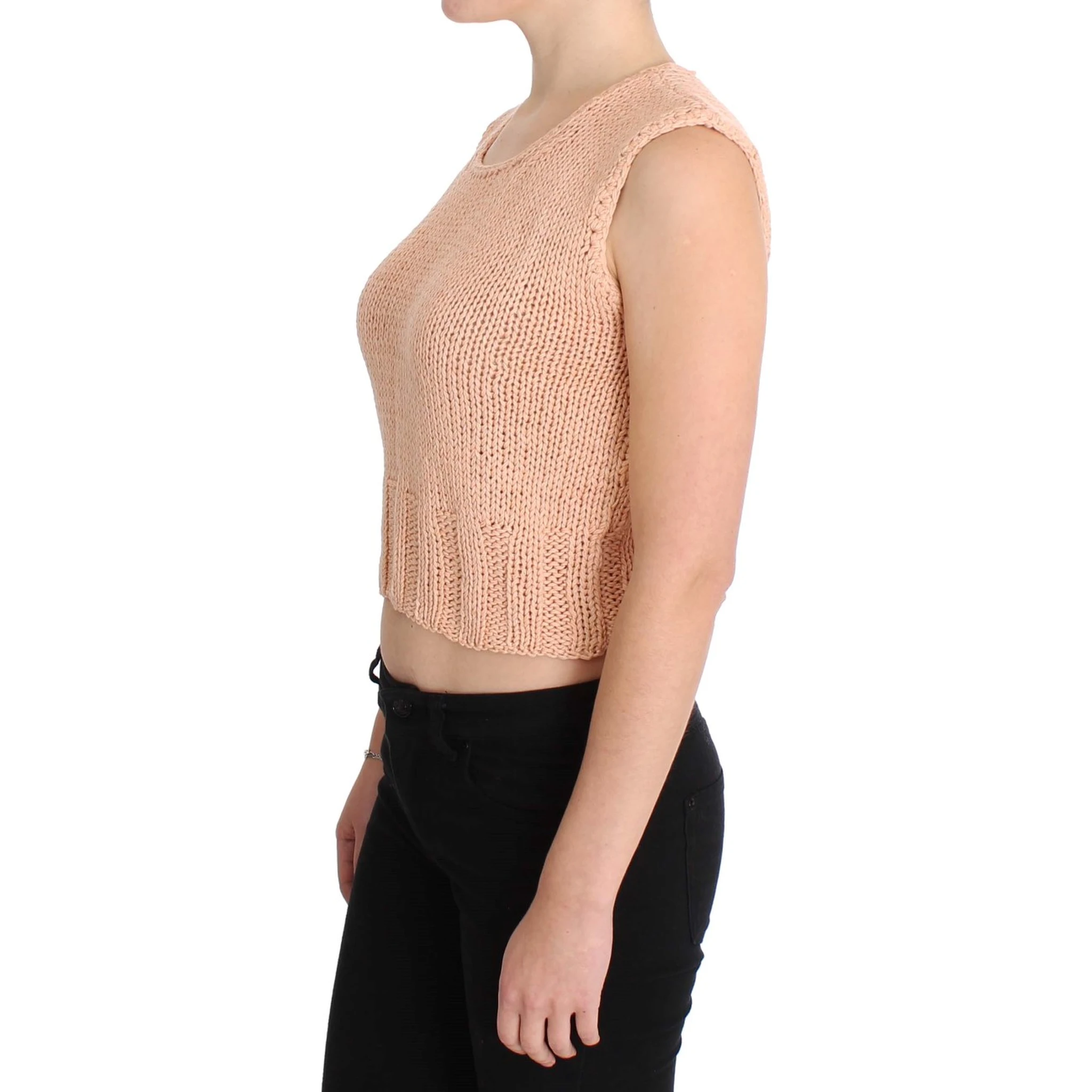 Pink Cotton Blend Knitted Sleeveless Sweater