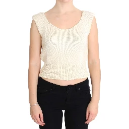 Beige Cotton Blend Knitted Sleeveless Sweater