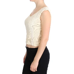 Beige Cotton Blend Knitted Sleeveless Sweater